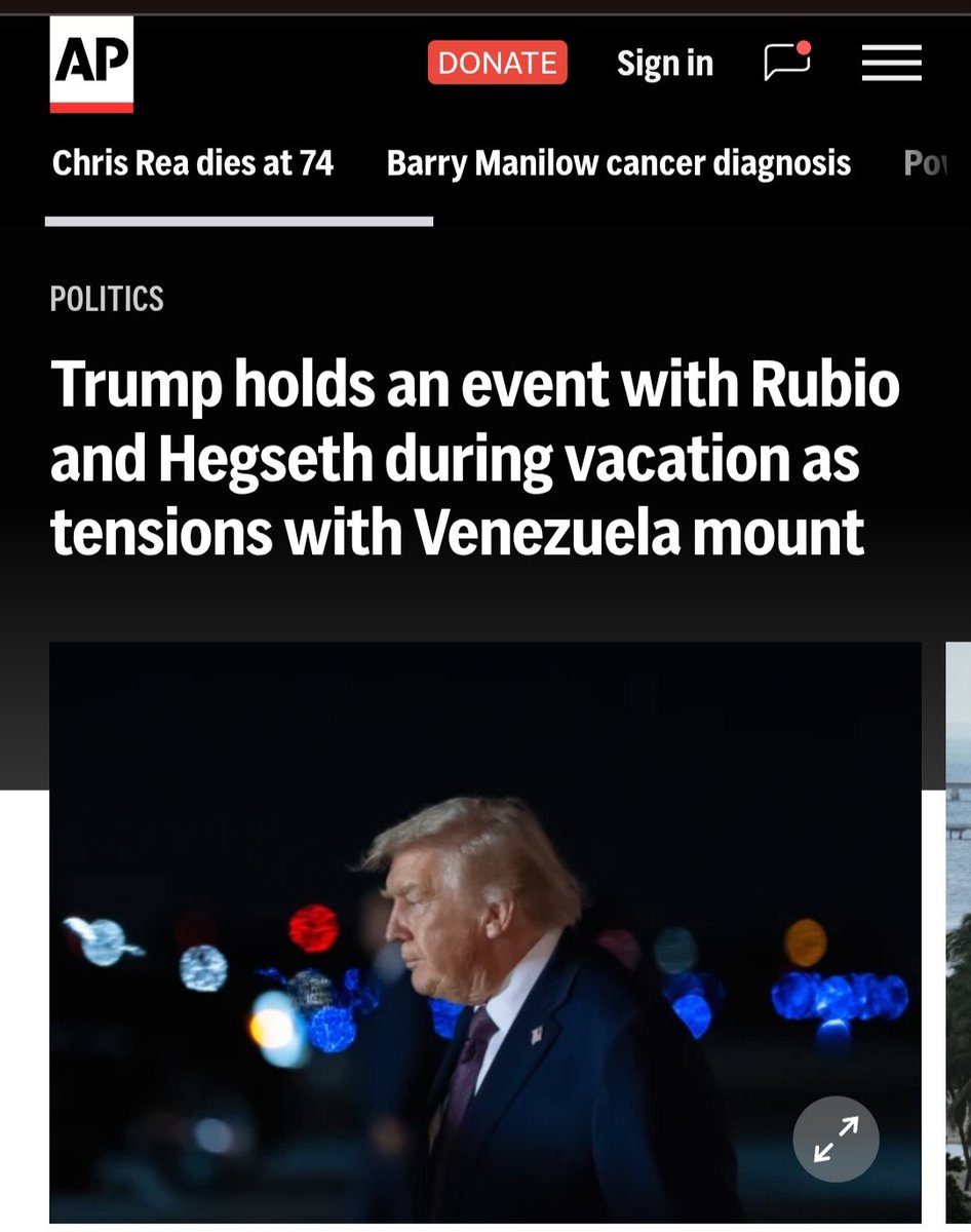 🚨 ¡ÚLTIMA HORA VENEZUELA! 🚨🇻🇪

URGENTE — ¡LO ÚLTIMO! 🇻🇪 🇺🇸

AP:

"Trump celebra evento con Rubio y Hegseth durante vacaciones mientras aumentan tensiones con Venezuela".