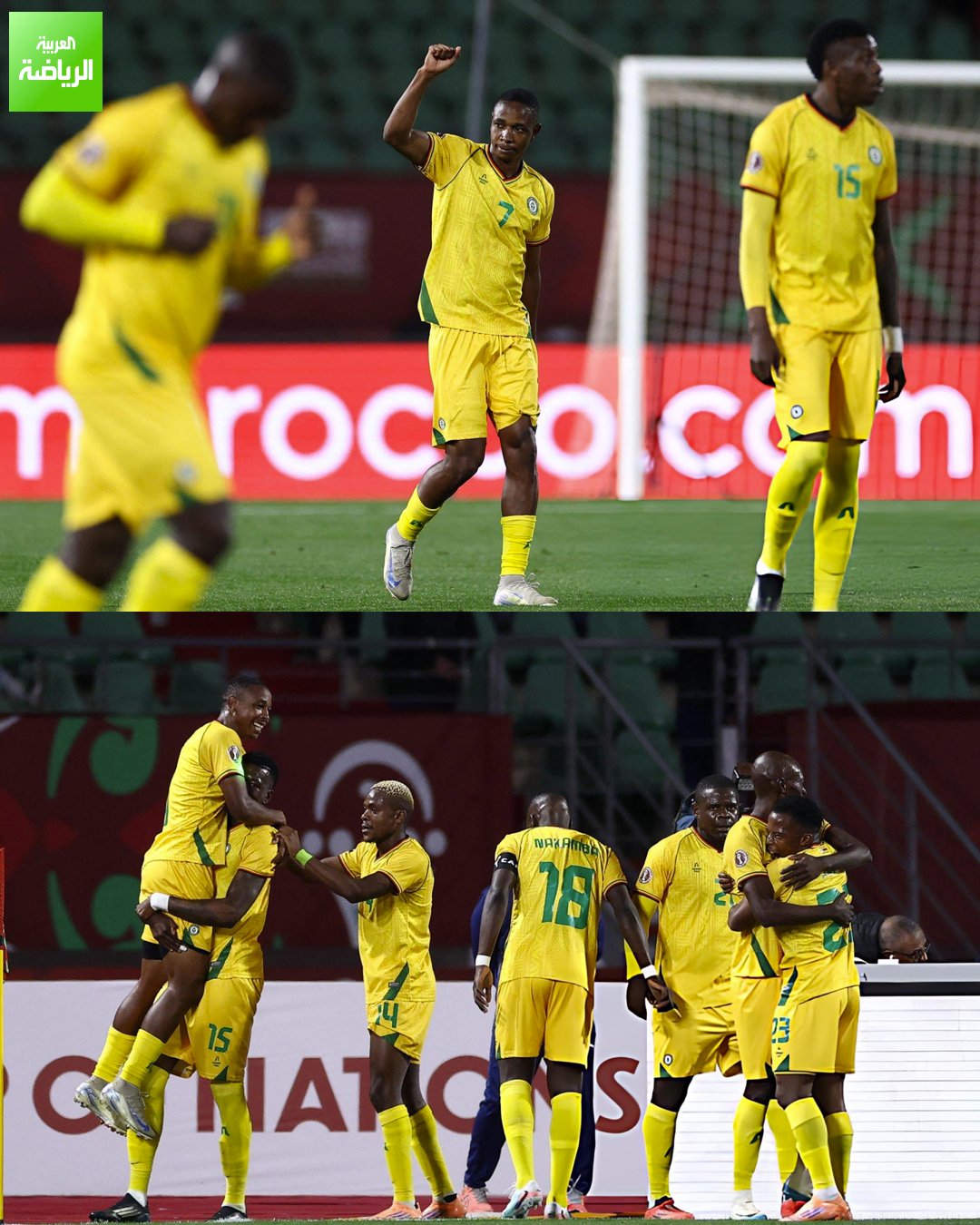 لاعبو زيمبابوي والاحتفال بهدف التقدم أمام مصر في أمم إفريقيا 