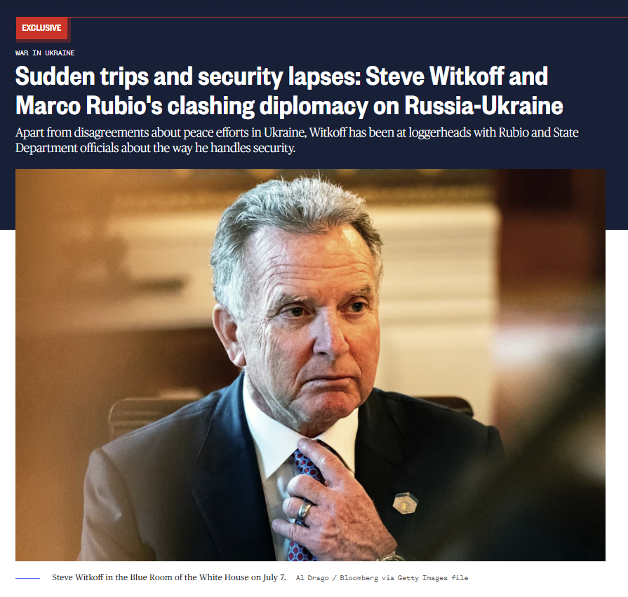 Wherever possible, Europe should try to boost Rubio's standing while undermining the role of Witkoff &amp; Kushner in negotiations. Make it really hard for Witkoff to get appointments, invite Rubio. Rubio is not a great partner, but at least he is not Putin's errand boy like Witkoff.