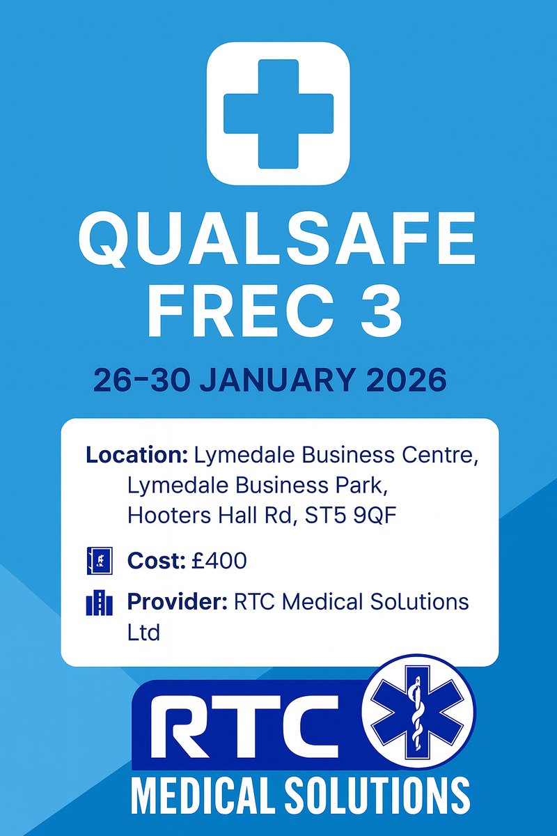 RoundTheClockFA's tweet image. Are you ready to take your first step into a career in pre-hospital care, or looking to requalify? 

Our next QA Level 3 Certificate in First Response Emergency Care (FREC 3) is just around the corner!

eventsmedicalservices.co.uk/frec3-course-2…