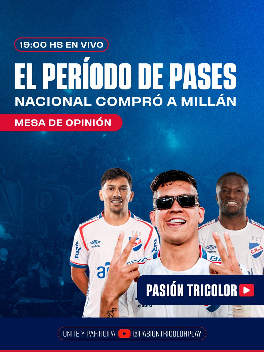 De 18 a 19hs Pasión Tricolor 📻 ((89.3 FM)) App y Web.

 📺  Y desde 19hs #PasiónTricolorPlay con las últimas novedades del período de pases con info, opinión y tu participación con la #MesadeOpinión 

Miranos y participá youtube.com/@pasiontricolo…