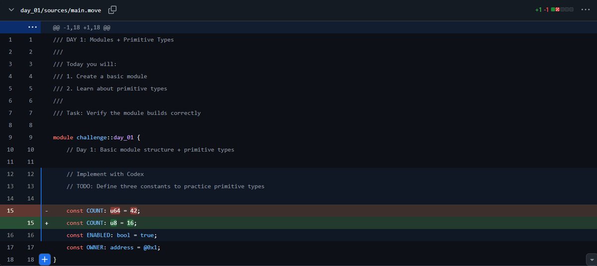 Day 1 / 21 – #Sui21DaysChallenge

Today I built my first Move module and worked with primitive types.
By using u8 instead of u64 for COUNT, I got a clearer sense of why choosing a data type that matches the value size matters.

<a href="/SuiNetwork_TR/">Sui Türkiye 🇹🇷</a> <a href="/MystenLabs/">Mysten</a> <a href="/ercandotsui/">ercan.sui</a> #web3 #Sui