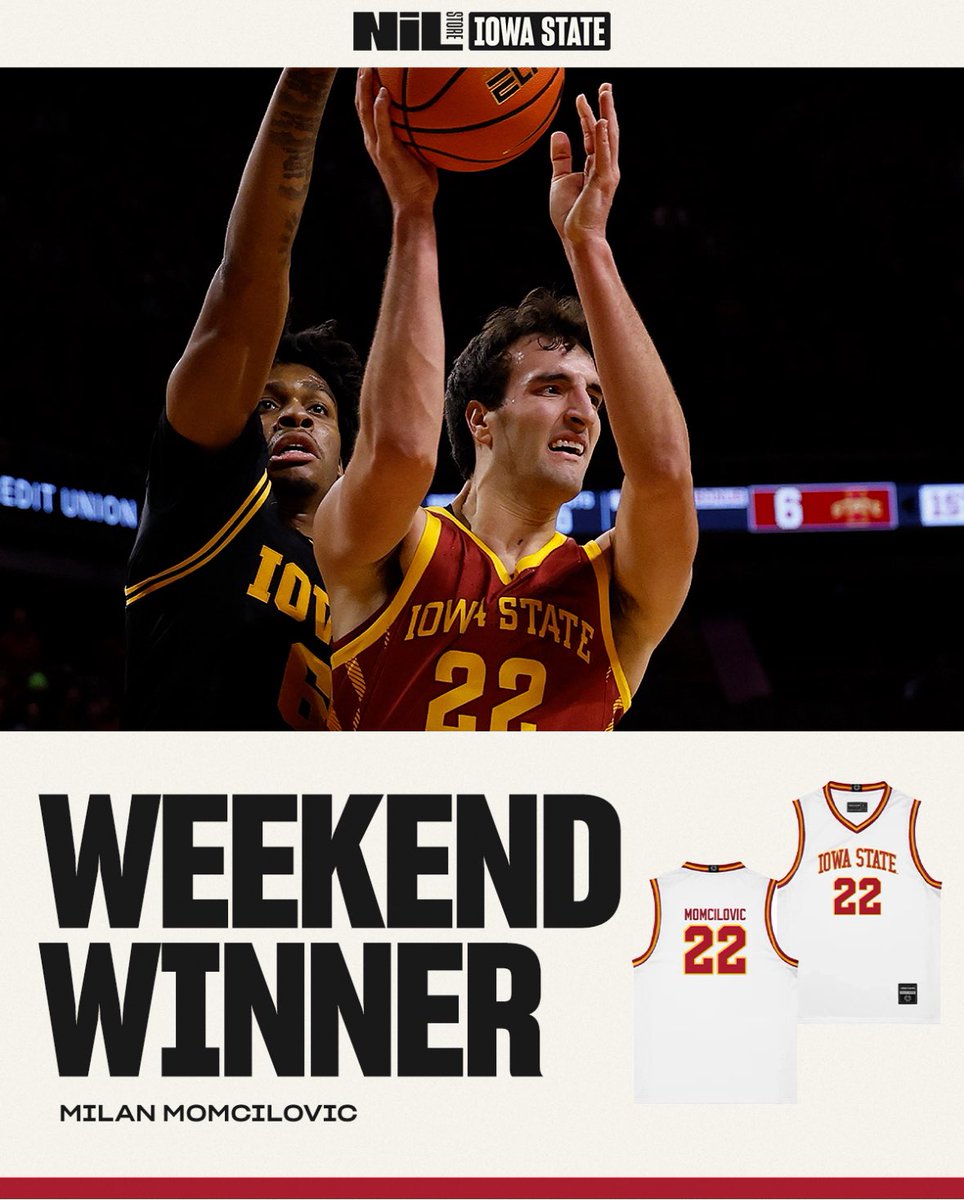 IowaStNILStore's tweet image. A 27-point performance earns Weekend Winner honors 👏 Milan Momcilovic.

nil.store/iowa-state/isu…

#iowastatebasketball #cyclonebasketball #milanmomcilovic #cyclonenation #weekendwinner