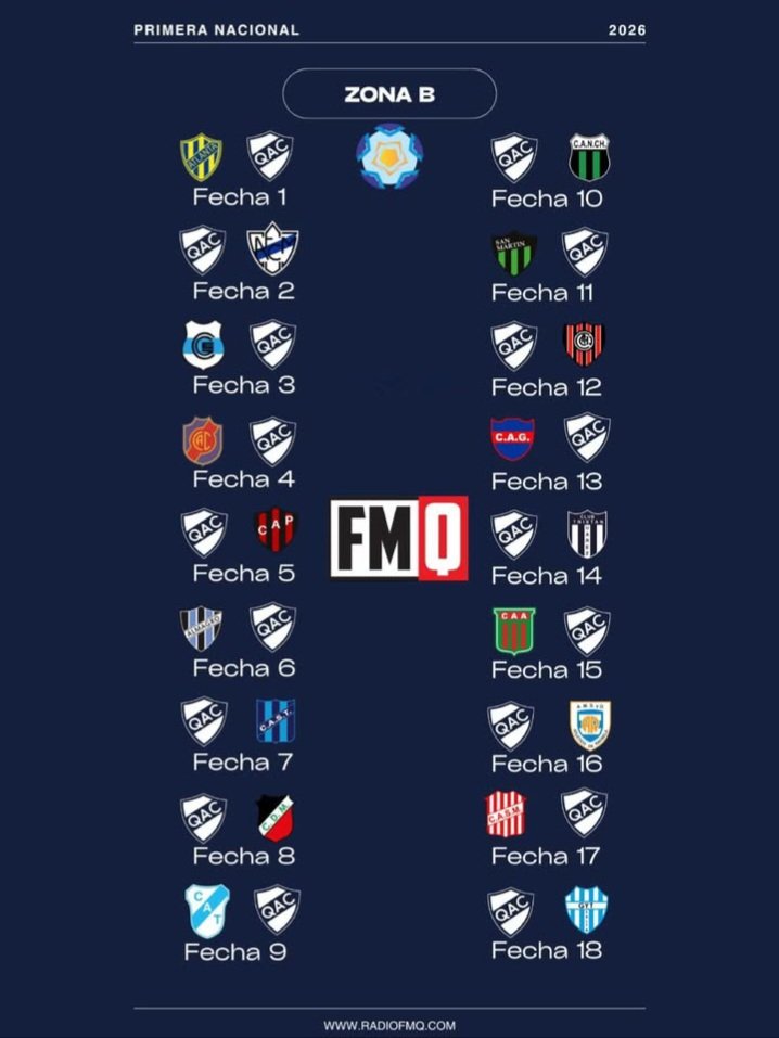 FlacoFiorentino's tweet photo. #Quilmes 🆕️ Los partidos en la Zona B de la #PrimeraNacional 2026.
➡️ Todo comienza vs. #Atlanta en Villa Crespo y sigue vs. #Midland en el #Centenario.
#Sorteo/@radiofmq/#FutbolPasion https://t.co/NKLsUR32JT