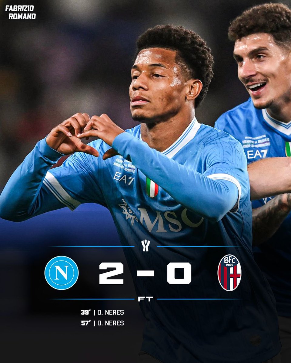 FabrizioRomano's tweet image. 🤍💙🏆 Napoli win the Italian Super Cup after beating Bologna in the final!