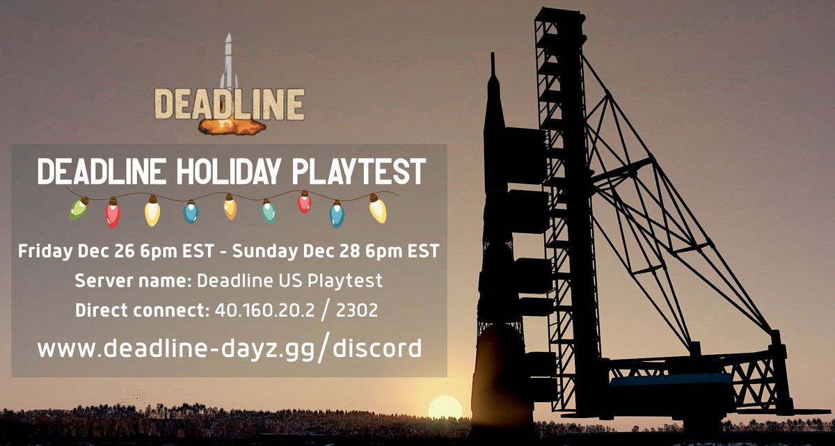 DEADLINE PLAYTEST THIS FRIDAY

Happy to announce that Deadline will be opening Holiday playtest this Friday - a chance to experience Deadline before we launch on January 9th.

Starting 6PM EST Friday, and ending 6PM EST Sunday, join us for a short period to help us refine our