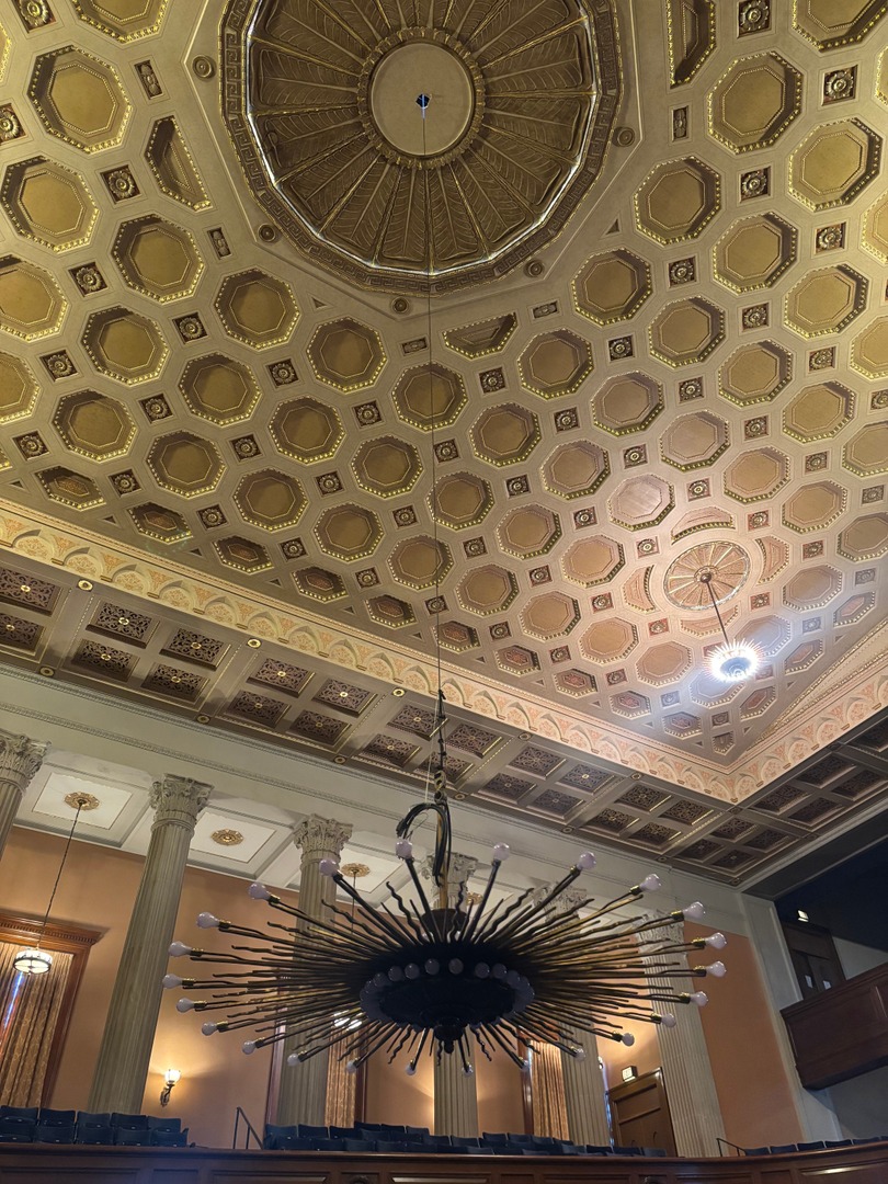 Our concert hall chandelier went through some routine maintenance so we can look our best and brightest for tonight's Home for the Holidays concert!🎶