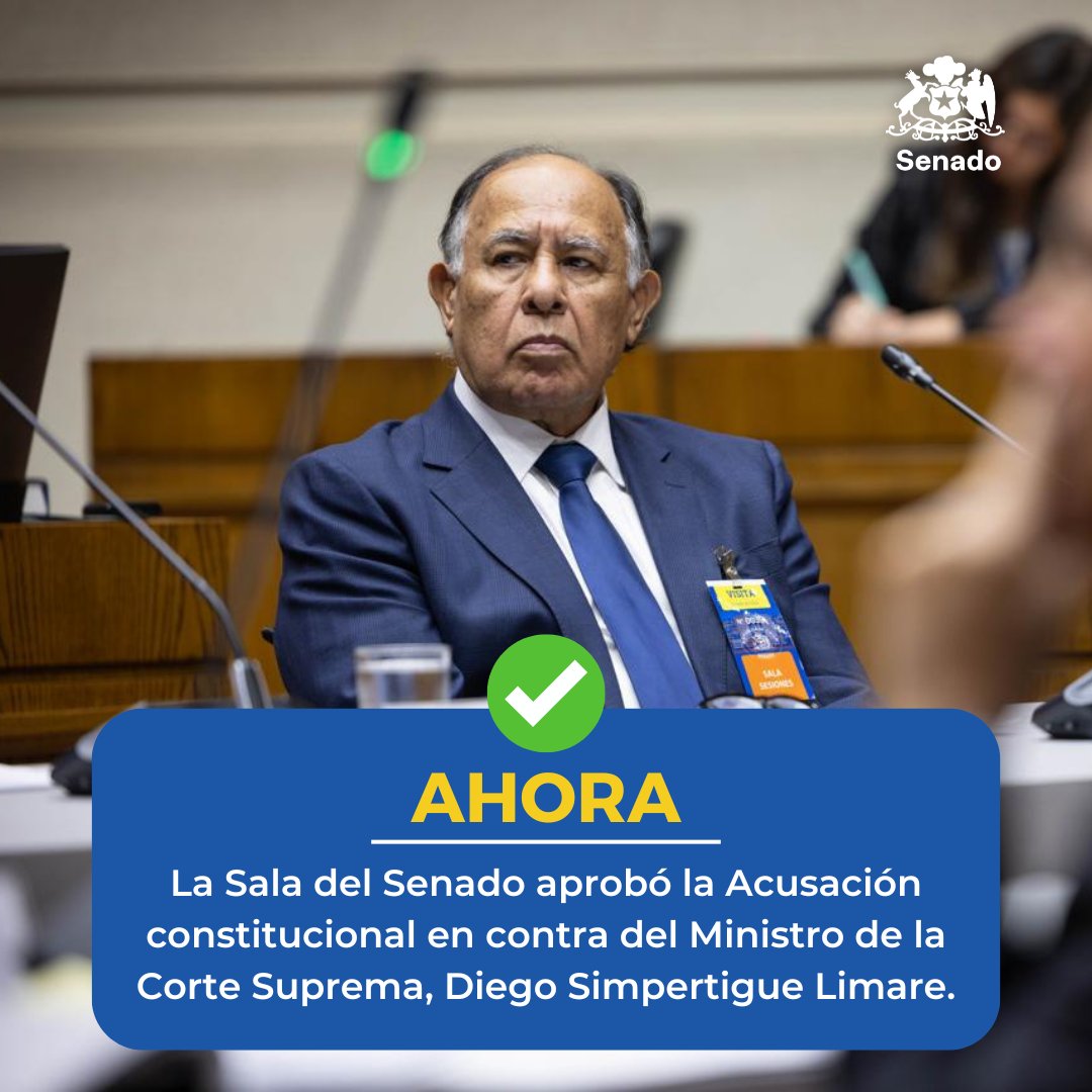AHORA📝| El Senado aprobó dos de los tres capítulos de la Acusación Constitucional contra del ministro de la Corte Suprema Diego Simpertigue Limare, por notable abandono de deberes.
▶️

Senado.cl