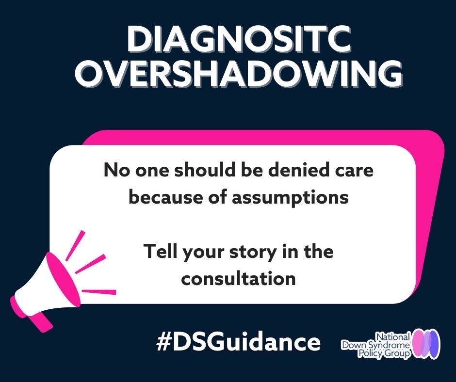 NDSPolicyGroup's tweet image. Diagnostic Overshadowing occurs when health, behaviour, learning needs are wrongly attributed to Down syndrome while other causes are overlooked. Training helps staff identify the issue. Share your experience in the consultation. See ⬇️
#DownSyndromeAct ndspg.org/down-syndrome-…