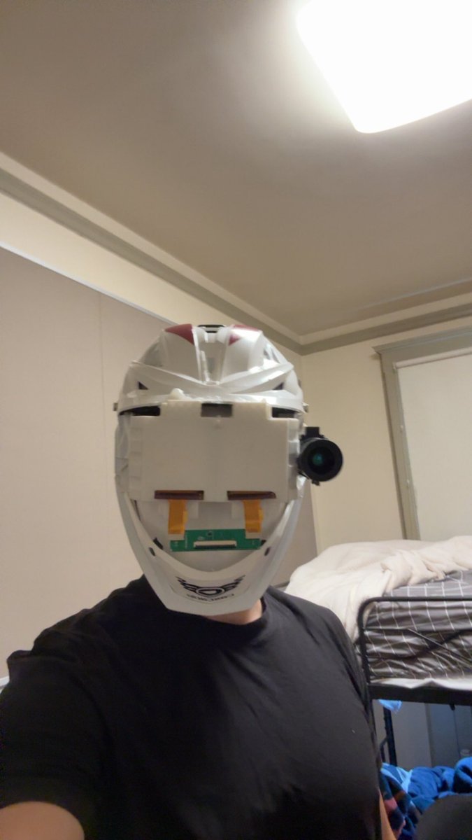 Before I had the Ops-Core Helmet, I stripped an old lacrosse helmet to fit in the VR components and mount the devices. 

Pretty cool to see the journey of versions from the very start in early October.