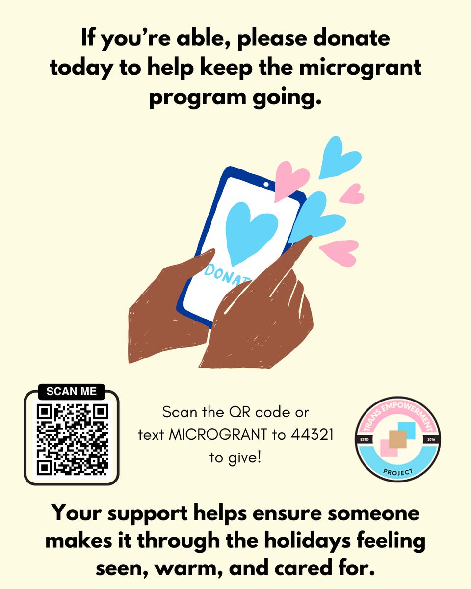 Direct cash. Immediate impact.
24 trans folks supported in two weeks.
12 more this week — because community care works.

Text MICROGRANT to 44321 to give, or go here: f.mtr.cool/bfwdlejxsw