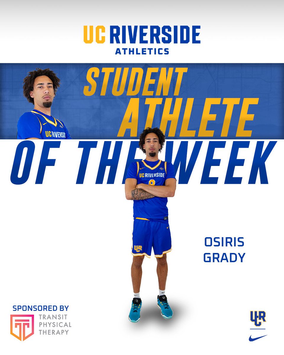 Osiris Grady is your UCR Student-Athlete of the Week after averaging 20.0 points and posting a dominant 19-point, 18-rebound performance against Stanton. The junior forward continues to make his presence felt on both ends of the floor for the Highlanders.

#GoHighlanders