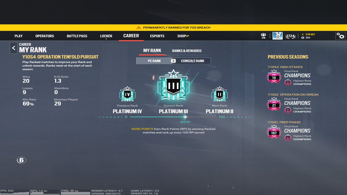 and thats a wrap on siege for me✌️much love to the community who made it worth staying this long. can't say i expected anything less from ubi but here we are. i've been grateful for every moment along the way. till next time♥️