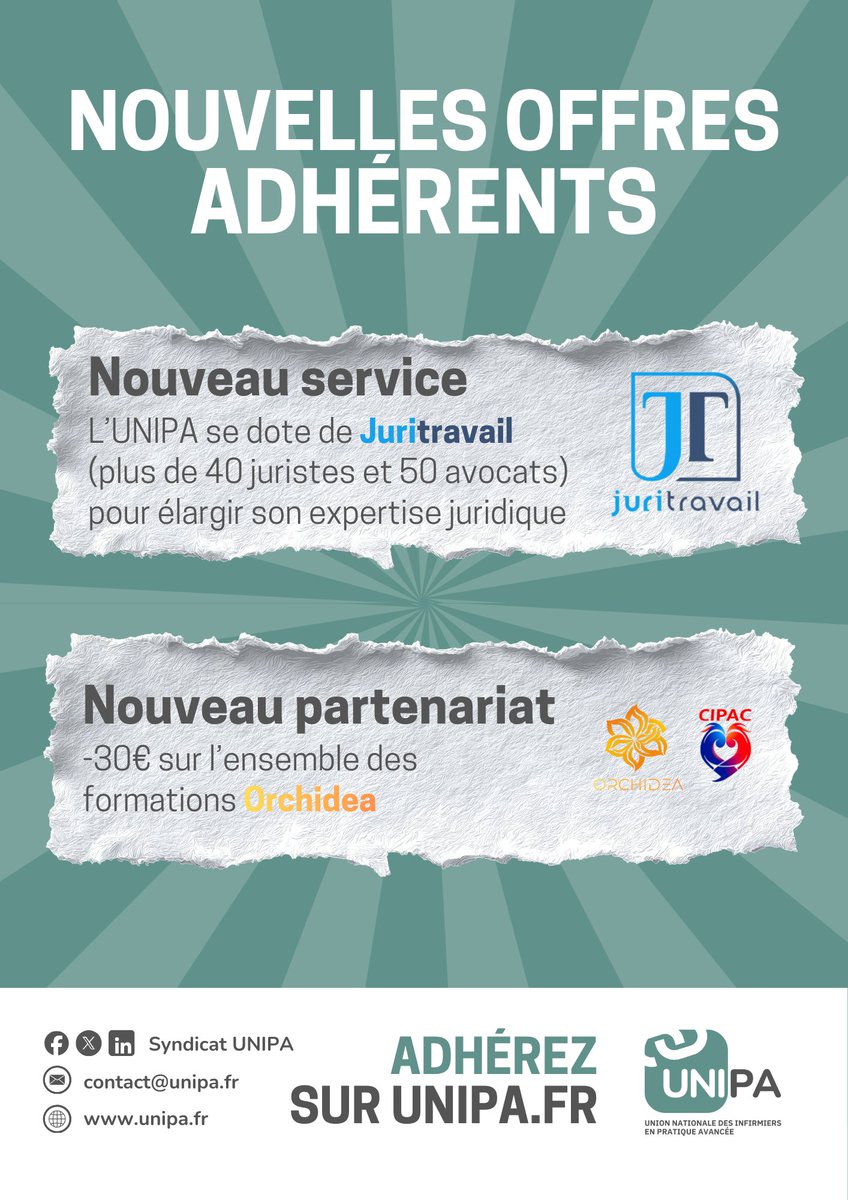 🎯 UNIPA élargit les services proposés à ses adhérents

Dans une démarche d’accompagnement concret, durable et utile au quotidien des Infirmiers en Pratique Avancée (IPA), l’UNIPA est heureuse de présenter deux nouvelles offres exclusives réservées à ses adhérents.

⚖️ Service
