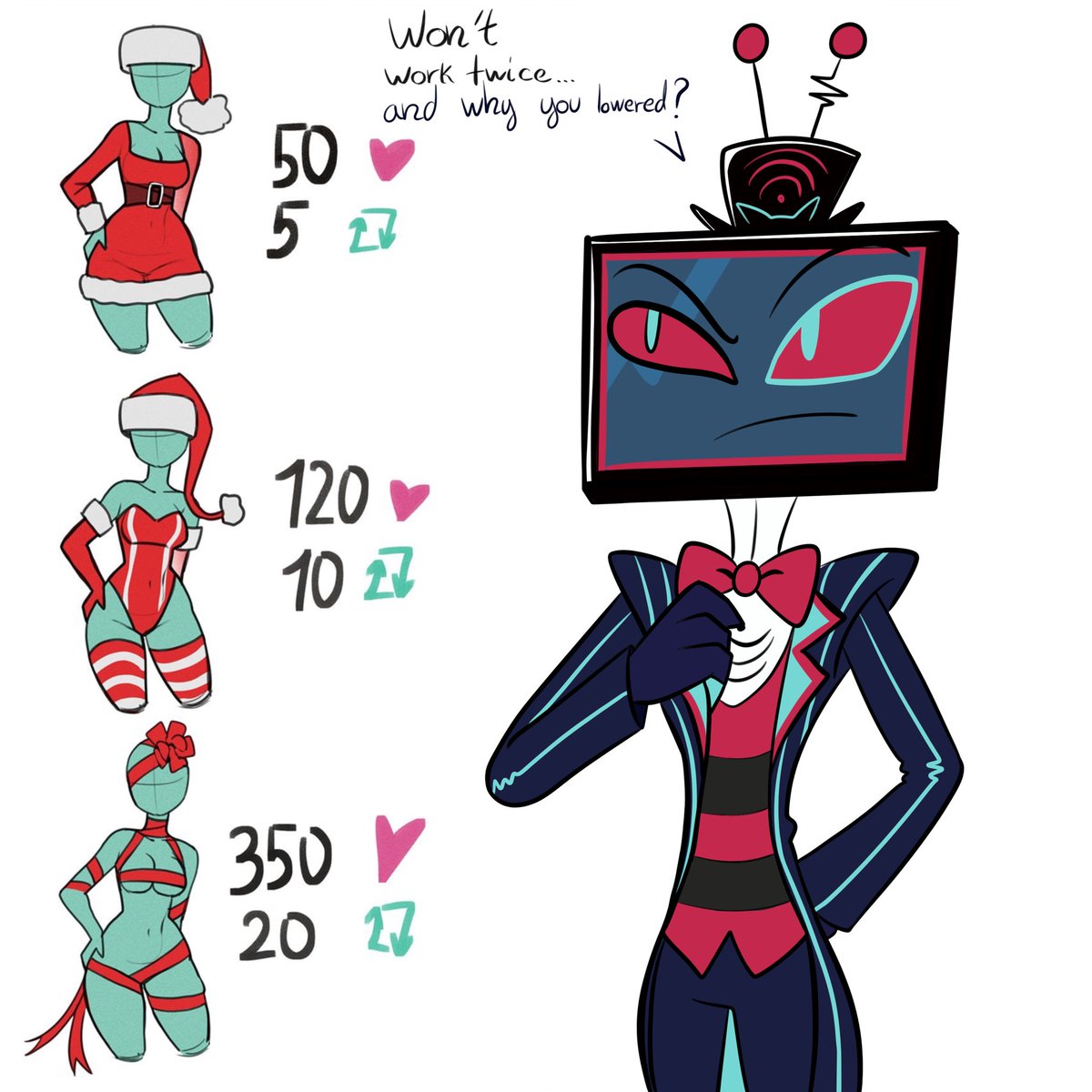 HuatayF's tweet photo. Gonna try this again Vox Xd , since last year went pretty good .
#vox #voxhazbinhotel #HazbinHotel #HazbinHotelVox #hazbinhotelnsfw #voxthetvdemon #voxhazbinhotel #xmas #dressingchallenge #digitalart https://t.co/RInZngSmuc