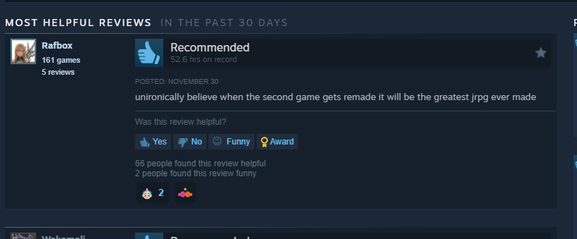 Rafbox1's tweet photo. how did my trails in the sky 1st review become one of the most helpful on steam 😭I made this only to get the steam replay badge cause i needed to review a game 😭 https://t.co/kBu6d1Na2C
