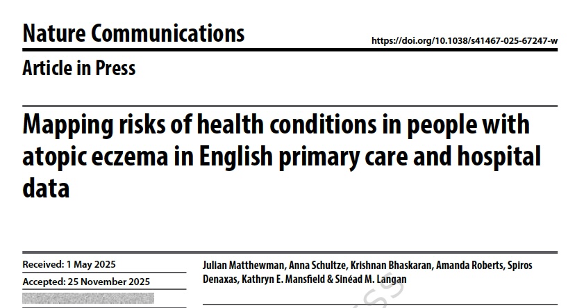 Aller_MD's tweet image. Mapping #risks of #health #conditions in people with #atopic #eczema in English primary care and hospital data. Open Access. nature.com/articles/s4146…