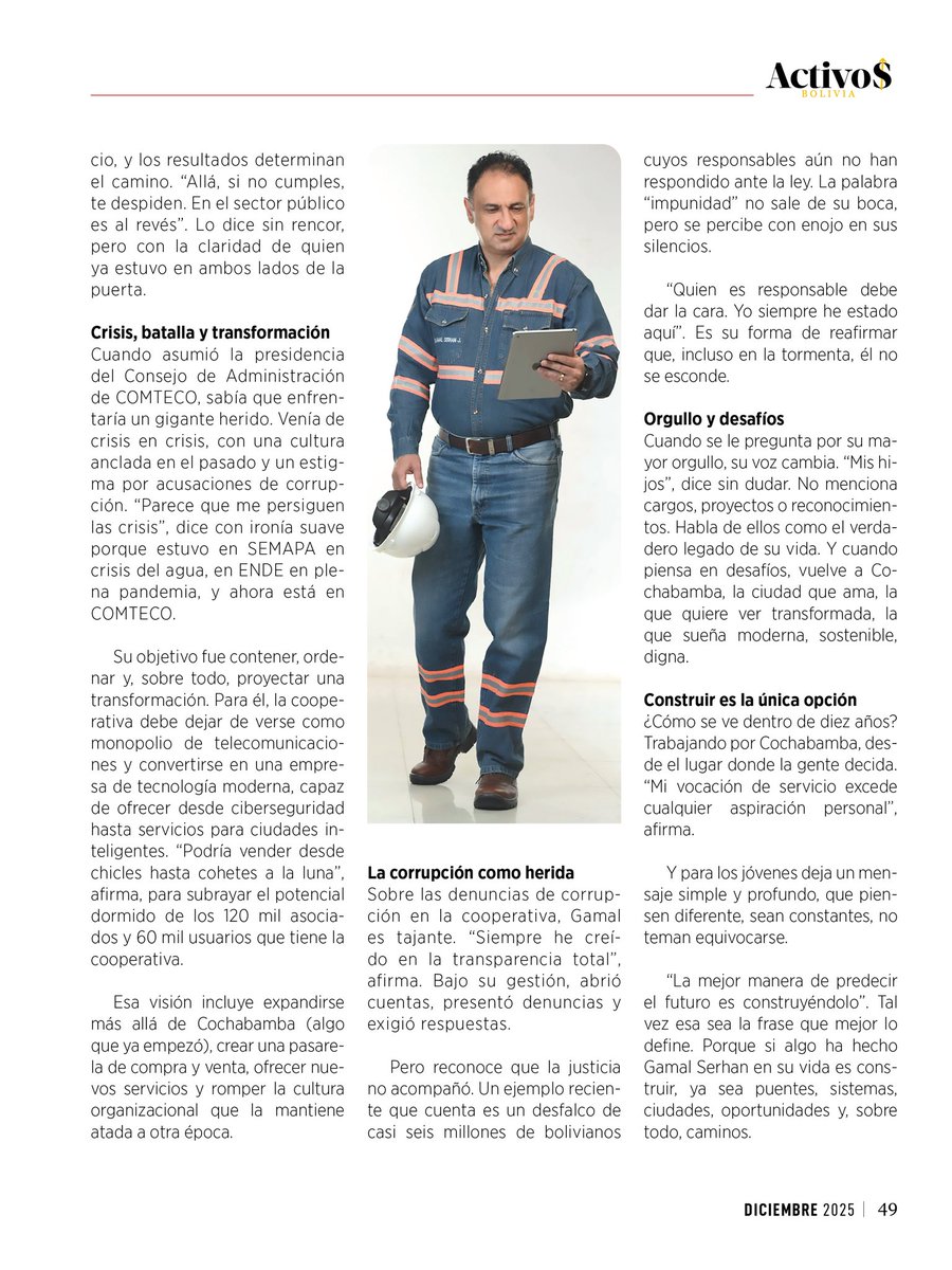 ✅ Mi agradecimiento a la revista Activos Bolivia por la entrevista, un espacio que permitió contar sobre mi trayectoria profesional, mi formación académica y los valores que guían mi vida. 

#trayectoria #cochabamba #entrevistapersonal #GamalSerhan