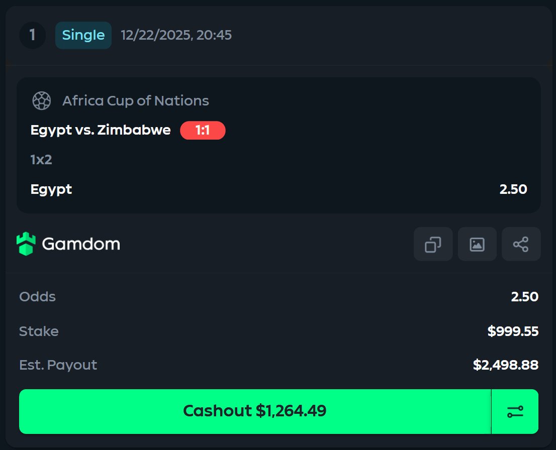 ret's tweet image. Got in on Egypt at half time down a goal. Definitely worth a punt with the chances they had in the first half!