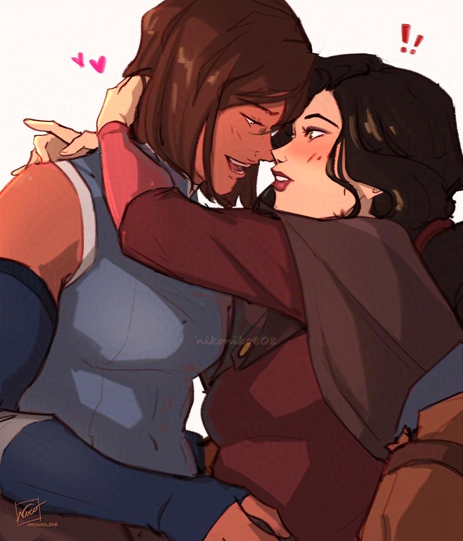 nikoniko_808's tweet image. the anniversary came up so you know I had to draw them #korrasami 💕