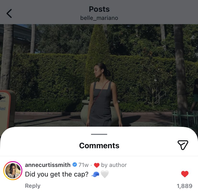 allforbelleM_'s tweet photo. More than a year ago na 'to, pero sa sobrang pagkamiss ko kay Belinda, naalala ko 'tong comment ni Ms. @annecurtissmith 🧢

Makes me wonder if this is the blue cap being referred to? 🥰🧚🏻
#BelleMariano https://t.co/Wahvripp29