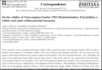 Zootaxa's tweet photo. On the validity of Notocomplana Faubel, 1983 (#Platyhelminthes: #Polycladida), a widely used name within polyclad taxonomy
#taxonomy
https://t.co/hGC4sWkJR0 https://t.co/VrGAPoeUGL