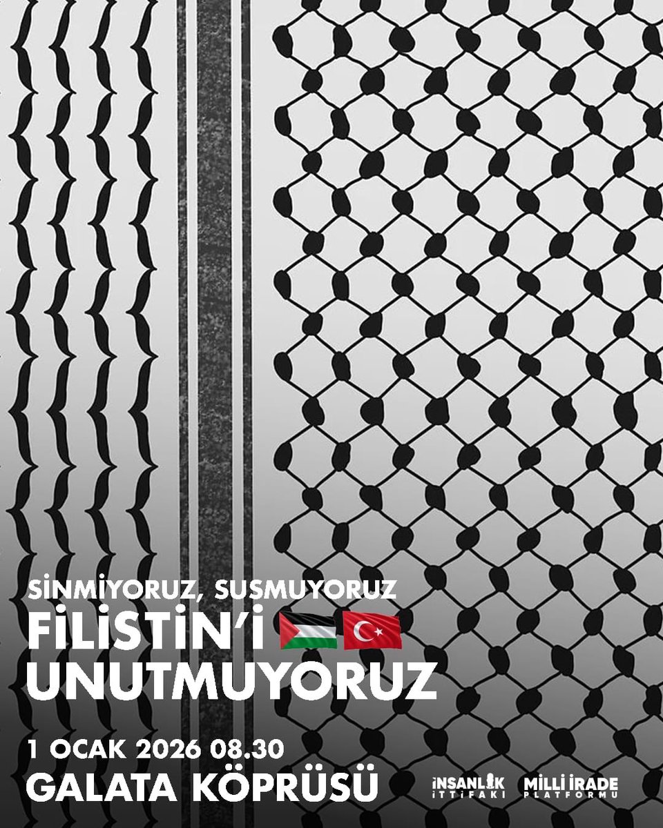 sguder's tweet photo. Terör örgütü İsrail'e karşı SİNMİYORUZ, SUSMUYORUZ
FİLİSTİN’İ UNUTMUYORUZ!

1 Ocak sabahı Galata Köprüsü’nde
Filistin için ben de varım.
 🇹🇷🇵🇸🇹🇷🇵🇸🇹🇷🇵🇸

#1OcaktaGalatada https://t.co/CJBVVELIhs