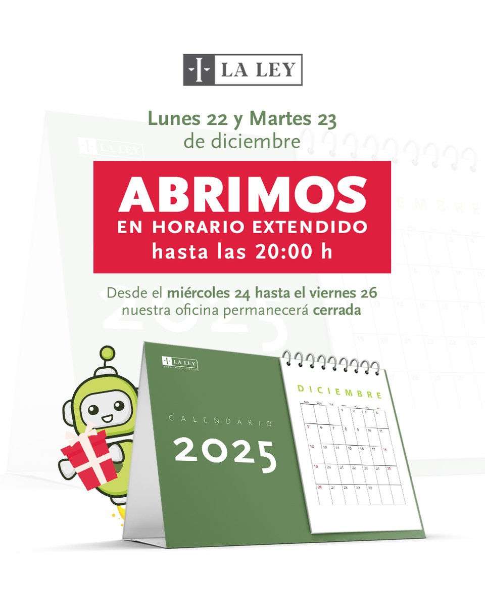 ¿Cómo que todavía no compraste el regalo para ese abogado o abogada especial que tenés en tu vida? 😮🎄

¡No te preocupes, nosotros te ayudamos!
Hoy y mañana tenemos horario extendido hasta las 20 h 😎👌