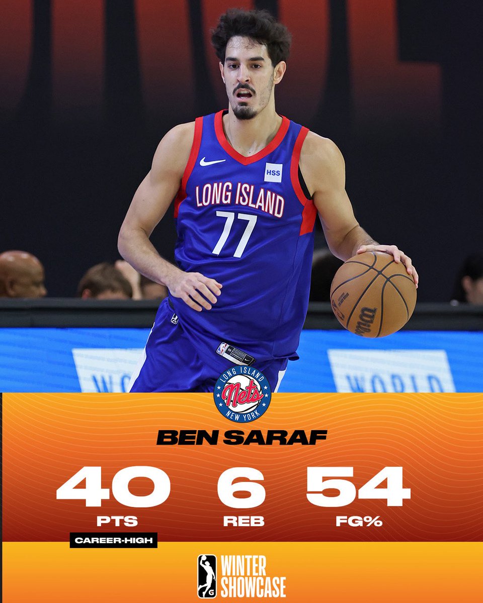 nbagleague's tweet image. Ben Saraf was HOOPIN’ 🪣🤩 His CAREER-HIGH 40 PTS led both teams in scoring helping the @LongIslandNets secure their showcase finale W 💪