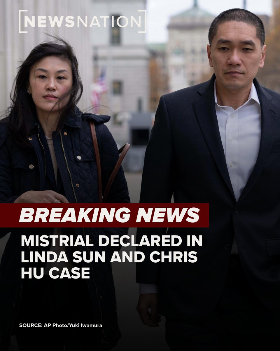 A federal judge declared a mistrial after jurors were unable to reach a verdict in the case involving ex-gubernatorial aide Linda Sun and her husband, Chris Hu. Sun was accused of acting as an undeclared agent for China. 

More: tinyurl.com/5xvsfd4p