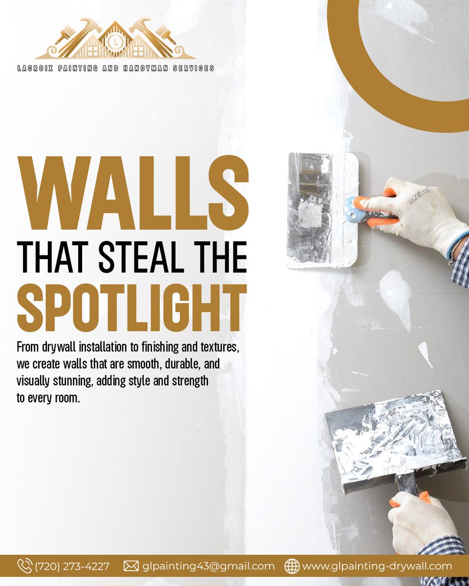 lacroixpainting's tweet image. Ordinary walls become extraordinary with our drywall expertise. Smooth finishes and perfect textures make every space pop. Call today and get walls that stand out! #DrywallExperts #WallTransformation #ProFinish #InteriorDesign
📲: glpainting43@gmail.com
📲: (720) 273-4227
