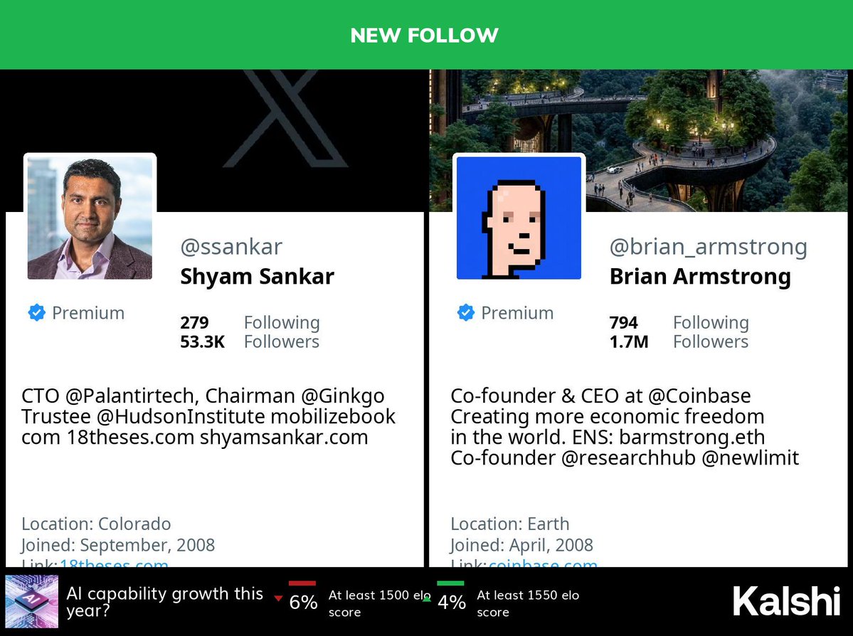 🔵MARKETEVANS: "Big Tech Alert: @ssankar inizia a seguire @brian_armstrong"