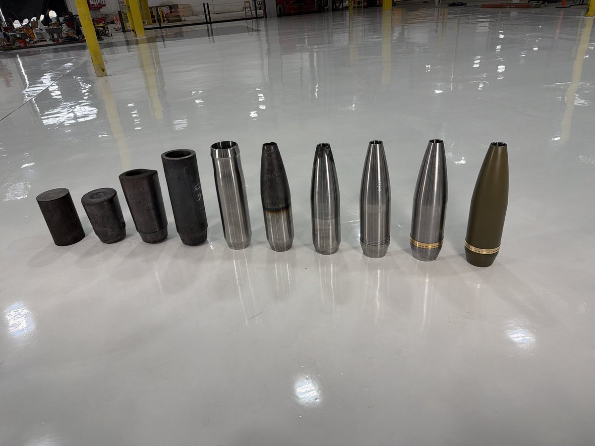 Russell_MFG_USA's tweet image. MVP Monday !!!
Maximum Velocity Prototype!!

Here’s what the UNION team has been grinding out. 

All the steps to form a prototype M107 / 155mm  Artillery Shell

Lots more with to do so that UNION Factory 1 / Line 1 - can pop these out at an eye watering rate. 

Stay tuned!!!