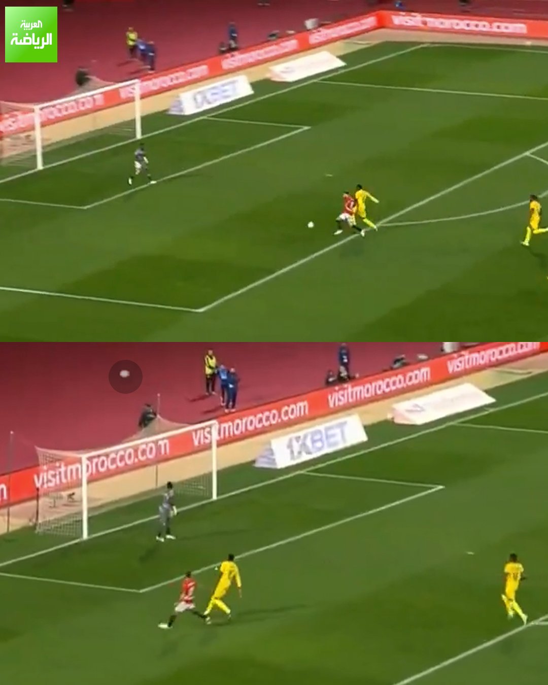 صلاح يهدر هدف التقدم بتسديدة تعلو عارضة مرمى زيمبابوي. مصر 1 (مرموش) زيمبابوي 1 (برينس دوبي). كأس أمم إفريقيا. ملعب أدرار 