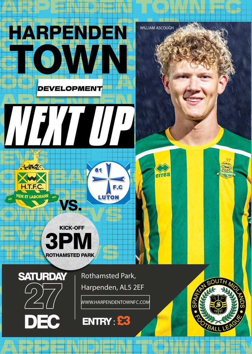 HTFCDevelopment's tweet image. ɴᴇxᴛ ᴜᴘ

⚽️Town Devs vs The 61 FC Luton
🕑3pm KO Sat. 27th Dec. 2025
📍Rothamsted Park, AL5 2EF

Come &amp;amp; support Val Qoku &amp;amp; Dan Marjanović's young side of local lads as they look to end a hugely successful 2025 with 3 points at home 🤝

#nonleaguefootball