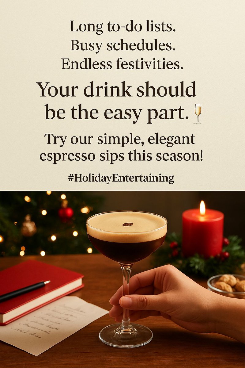 FontisWater's tweet image. Long to-do lists. Busy schedules. Endless festivities.
Your drink should be the easy part. 🥂
Try our simple, elegant espresso sips this season! #HolidayEntertaining