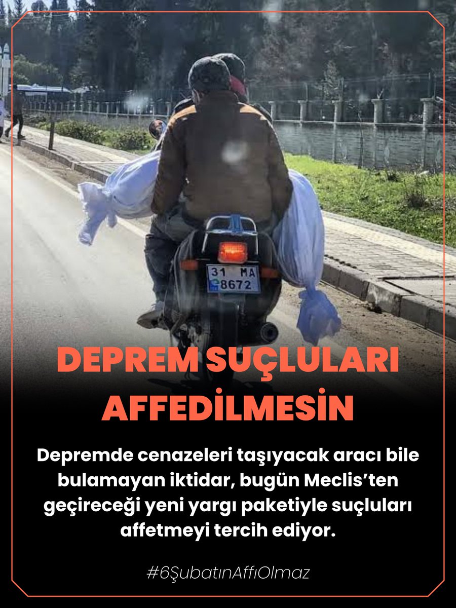 toplumsalmuh49's tweet photo. Depremde hesap vermeyenler, bugün Meclis eliyle aklanmak istenmektedir. 

Depremde binlerce insanın ölümünden sorumlu olan kişilerin cezasız kalmasına yol açacak 27. madde bugün TBMM’de oylanacak. 
#6SubatınAffıOlmaz
