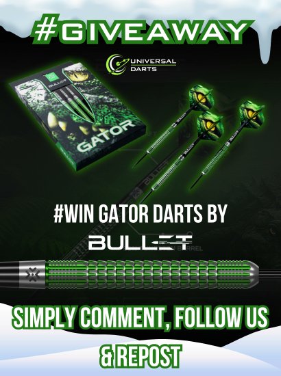 Universal_Darts's tweet image. 🎄 CHRISTMAS GIVEAWAY 🎄

To celebrate the festive season and the launch of a brand-new brand we’re now stocking, we’re giving away a stunning set of 23g Bullet Gator Darts 🎯

📝 How to enter:
1️⃣ Follow us
2️⃣ Repost this post
3️⃣ Comment your highest score

⚠️ Important: The…