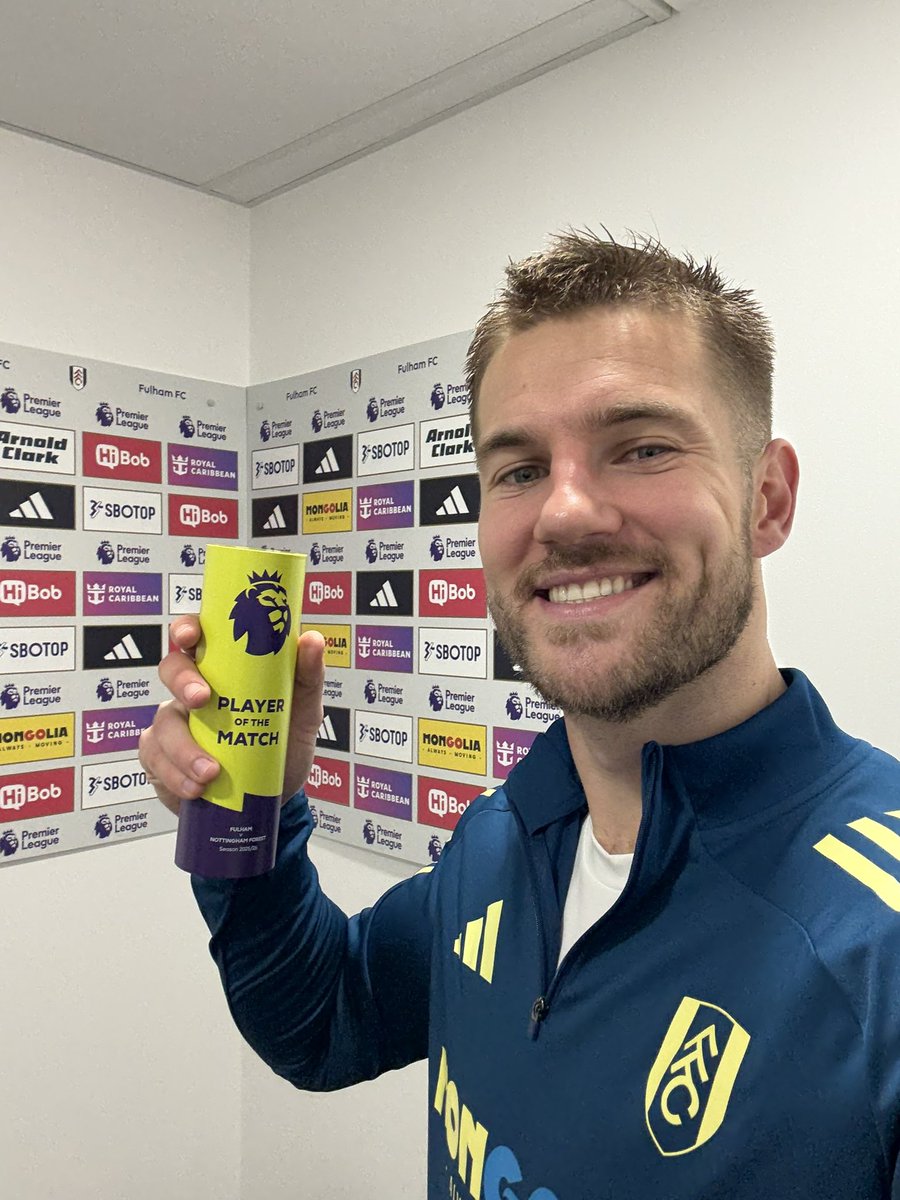 Joachim Andersen holds Player of the Match trophy
