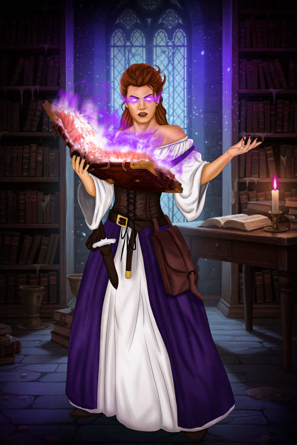 Just finished coloring my OC, Vaelira Nightweave, a High Elf Wizard ...