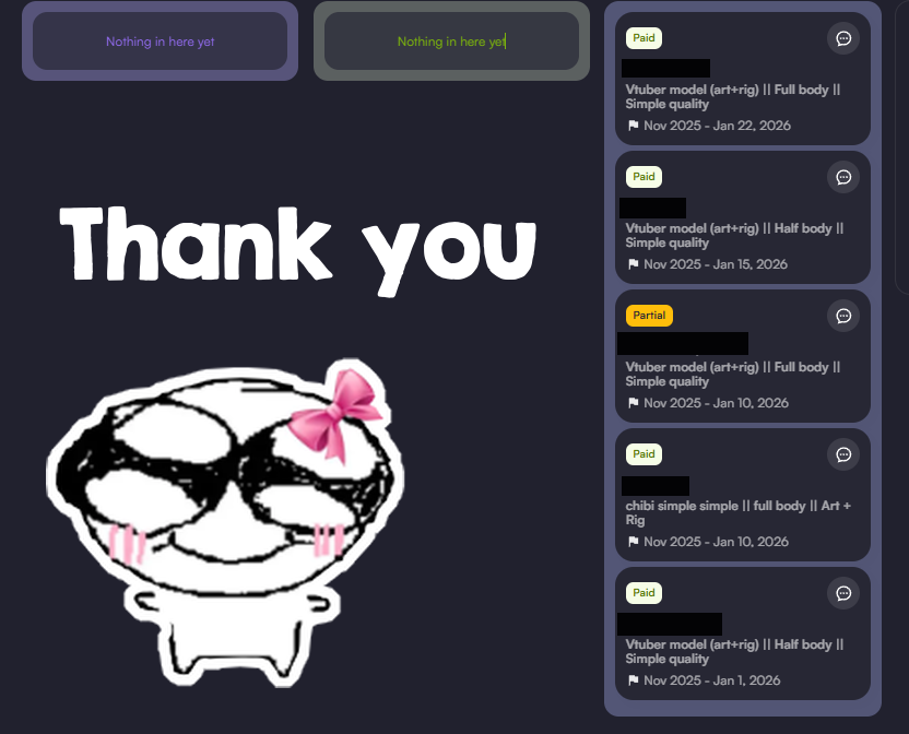 I just wanted to say a big thank you to everyone who commissioned me last month and this month!

I'm about to finish 3 more commissions this month!

So I might release a few more places, but they won't start until January (you can reserve your place to avoid losing the 50%