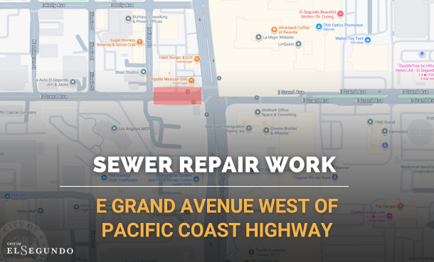 elsegundoalerts's tweet photo. Dec. 23 &amp; Dec. 26, the eastbound Grand Ave. traffic lanes between Indiana St. and PCH will be reduced to one lane from 9 am to 3 pm. The schedule may change due to weather, and work may continue into the next week.

Thank you for your patience and understanding! https://t.co/fAv79l93Dd