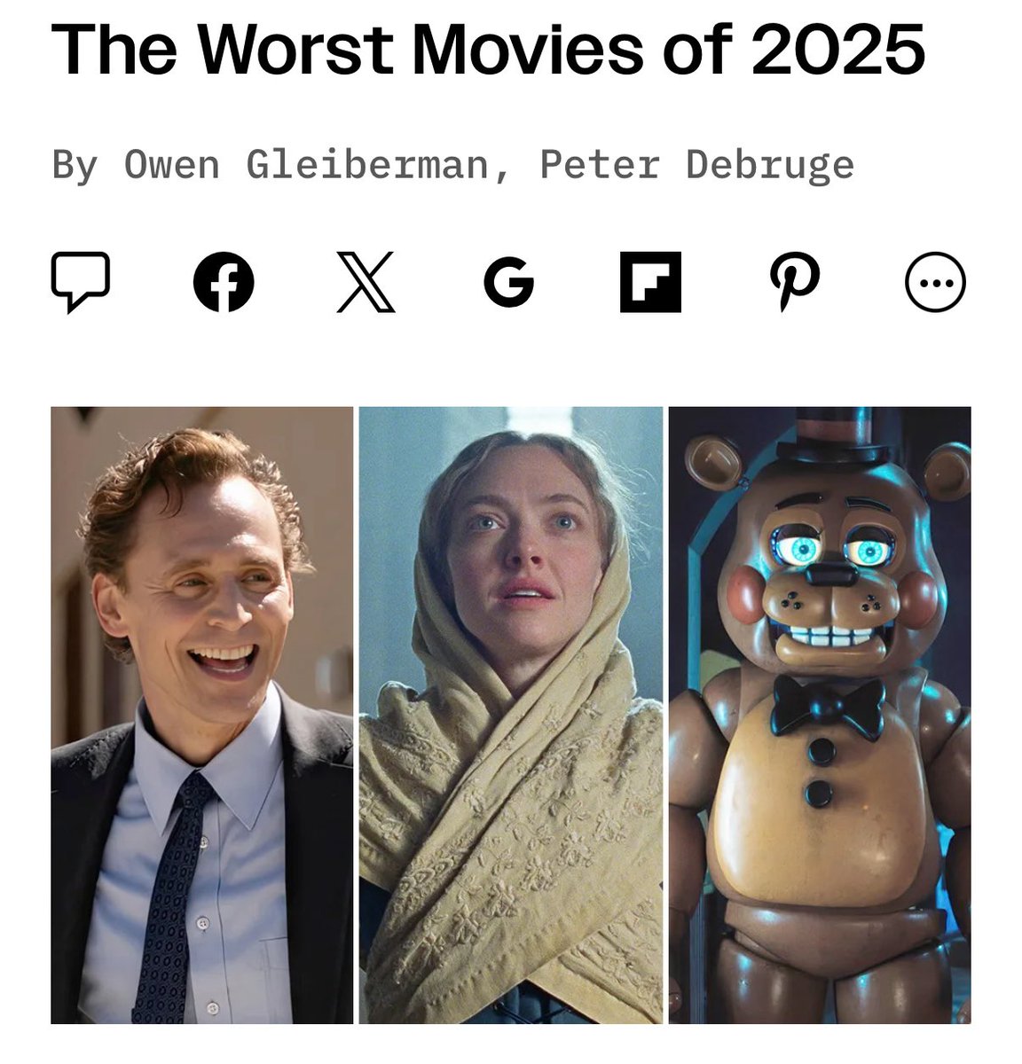 STOP MAKING THESE LISTS.

You wouldn’t believe how hard it is to make even a bad movie — and the filmmakers have already suffered through negative reviews and audience feedback. 

Focus year-end lists on movies you loved, not the ones you hated.
