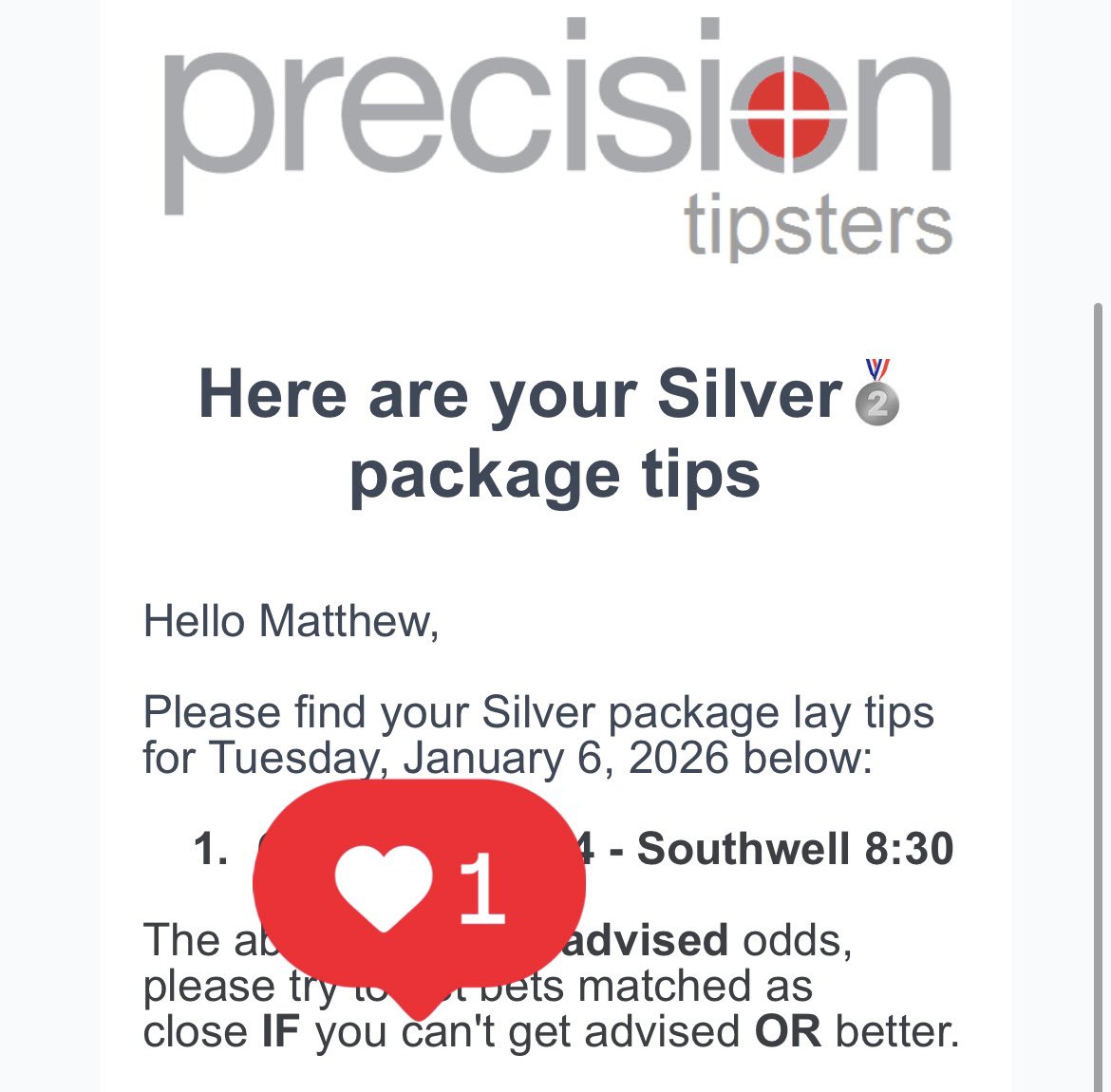 Precisiontips1's tweet image. Jan 6th = abandonments, non-runners &amp;amp; reshaped races.
That’s when favourites get it wrong 👇

🏇 Wolverhampton 15:45
🏇 Southwell 17:30, 18:00, 19:00, 20:30

precisiontipsters.co.uk

#HorseRacing #NonRunners #AbandonedRacing #LayBetting #BetSmarter