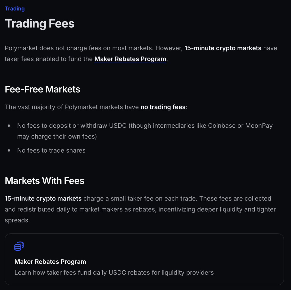 POLYMARKET] Polymarket Says Most Markets Remain Fee Free, Introduces Taker  Only Fees on 15 Minute Crypto Markets to Fund Maker Rebates Paid Daily in  USDC, Confirms Free USDC Deposits and Withdrawals $USDC