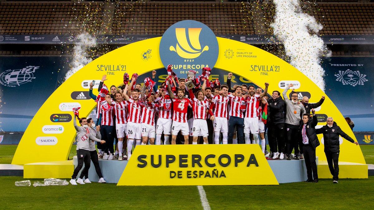 🏆🏆🏆

Hemos conseguido la Supercopa en tres ocasiones, 1984, 2015 y 2021, siendo el equipo tras <a href="/FCBarcelona_es/">FC Barcelona</a> y <a href="/realmadrid/">Real Madrid C.F.</a> que más veces la ha alzado. 

🔜 #BarçaAthletic 

#AthleticClub 🦁