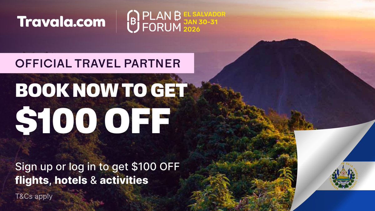 Plan ₿ Forum El Salvador is right around the corner! <a href="/PlanBElsalvador/">Plan ₿ Forum - El Salvador</a>

Hotels in San Salvador are filling up fast 😱

Secure your stay now and use our exclusive partner discount to get $100 OFF flights, hotels &amp; activities! 

Sign up or log in to claim 👉 bit.ly/4p9itJS