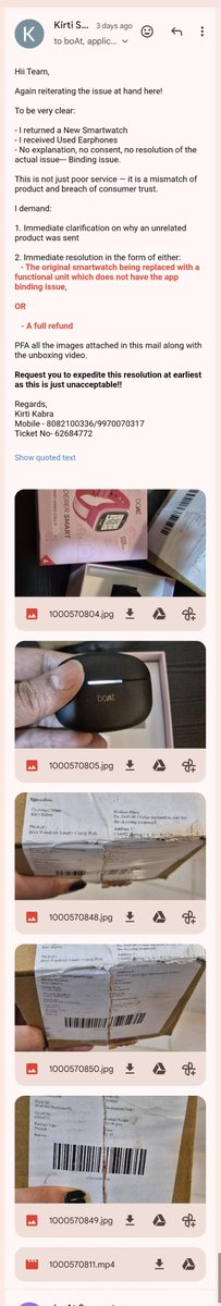 sidkabra's tweet photo. @boAtSupport1 @amangupta0303 @RockWithboAt @jagograhakjago @boAtSupport1 @amangupta0303 here is the mail sent with images https://t.co/JpJPpcgatl