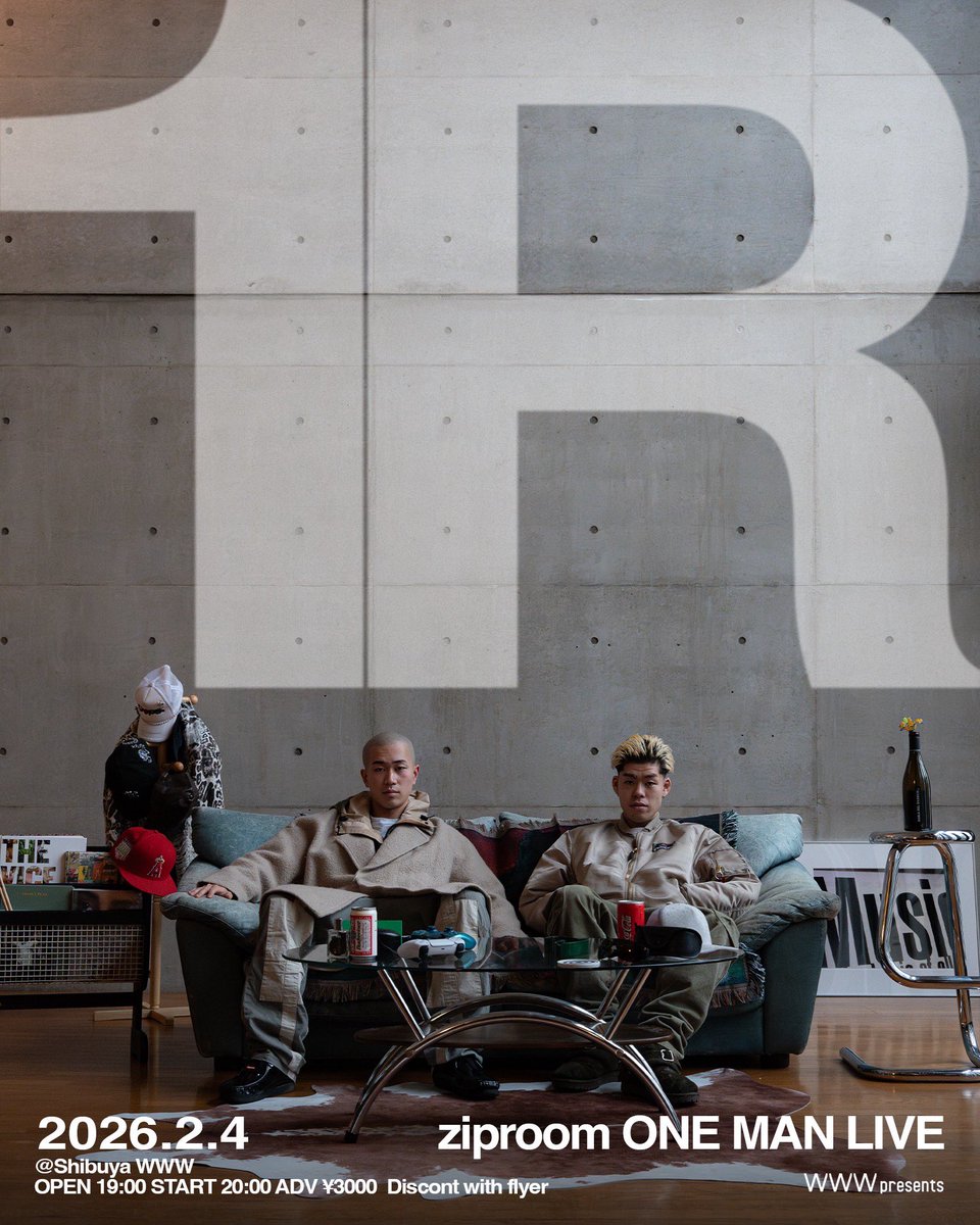 ZIPcollective's tweet image. WWW presents 
ziproom ONE MAN LIVE 『1R』

2026年2月4日（木）@WWW
OPEN 19:00｜START 20:00

TICKET
eplus.jp/ziproom0204/

ARTWORK DESIGN｜Yusaku Kamata (zah) ___________________________________
#www #shibuyawww #渋谷www #ziproom