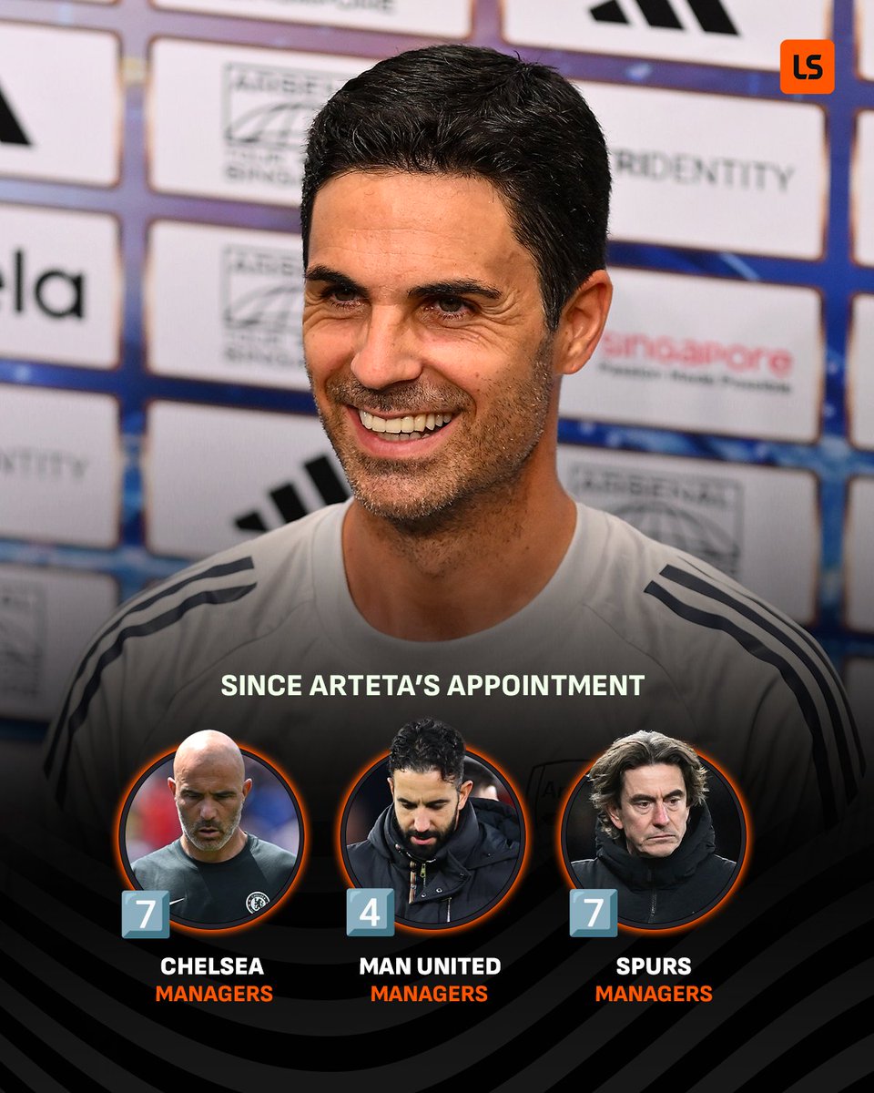 livescore's tweet image. Rivals have churned through managers since Arteta's appointment 😳🔄🔴